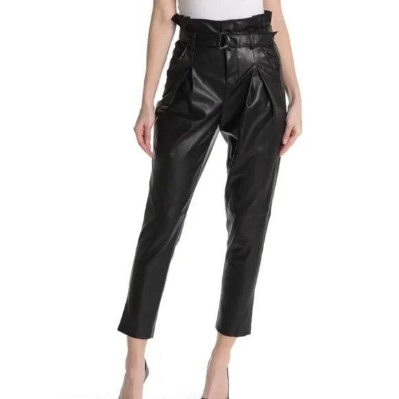 Blank NYC Faux Leather Paper Bag Waist Trousers Women's Size 31 Black Pants - Picture 2 of 13